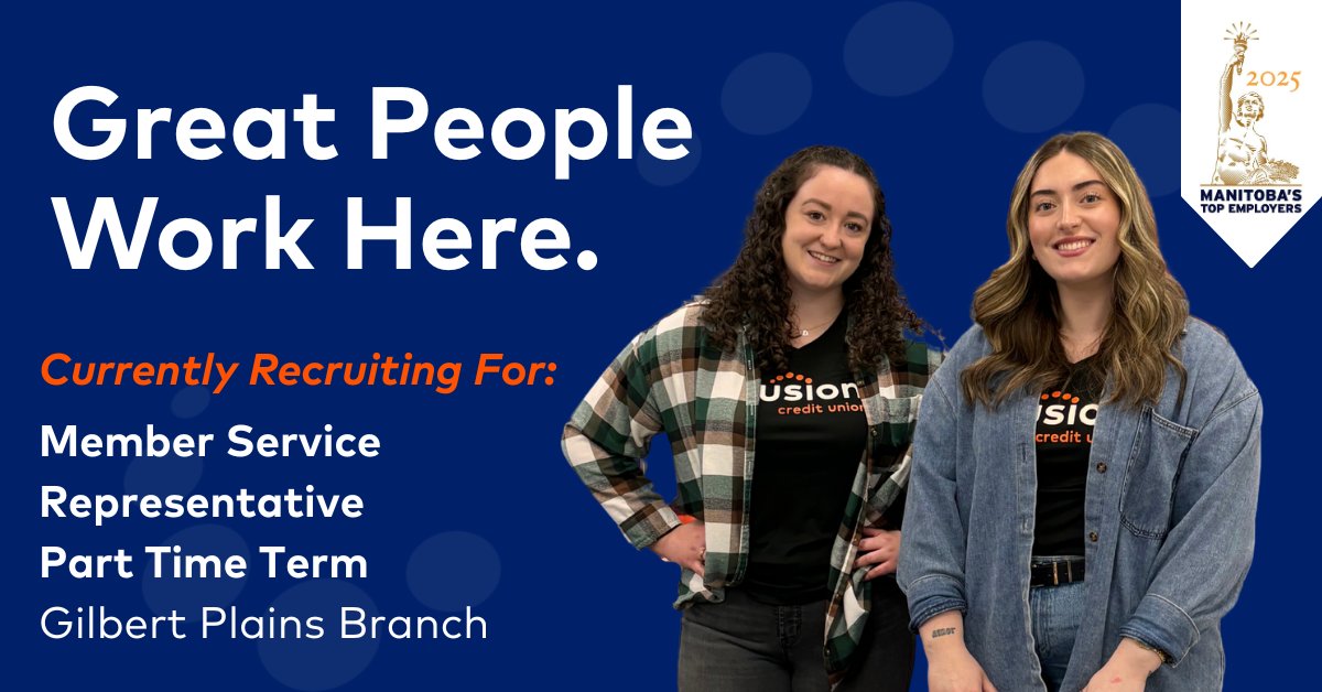 We're hiring!

Our Gilbert Plains branch is searching for a Part-Time Term Member Service Representative.

Visit our careers page on our website for more details 👇👇

fusioncu.com/en/about/caree…