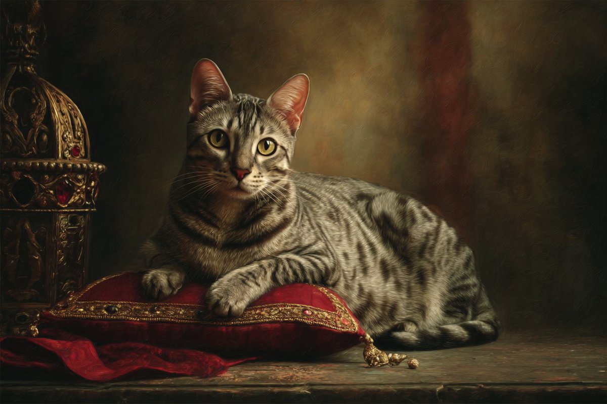 Felix, our cat, totally annoyed that he had to wait such a long time until mom finished the ai oil painting of him.