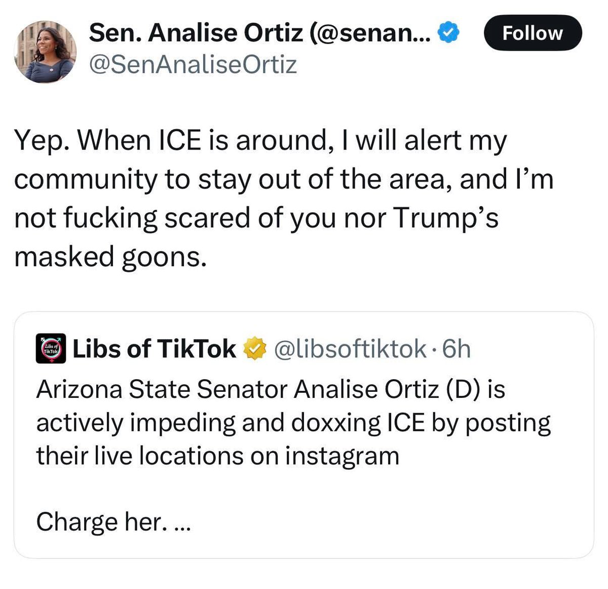 Zonie🌵🌴 (@phxaz1852) on Twitter photo Let’s push for accountability on this issue 👇🏼
It’s time Arizona’s elected officials grow a pair and are forced by their constituents to start enforcing the laws we voted to be enforced.
<a href="/SenAnaliseOrtiz/">Sen. Analise Ortiz (@senanaliseortiz.bsky.social)</a> <a href="/AZGOP/">Republican Party of Arizona</a> <a href="/GinaSwoboda/">Gina Swoboda</a> <a href="/votewarren/">Warren Petersen</a> <a href="/RealTomHoman/">Thomas D. Homan</a> <a href="/ICEgov/">U.S. Immigration and Customs Enforcement</a> <a href="/realDonaldTrump/">Donald J. Trump</a> Let’s push for accountability on this issue 👇🏼
It’s time Arizona’s elected officials grow a pair and are forced by their constituents to start enforcing the laws we voted to be enforced.
<a href="/SenAnaliseOrtiz/">Sen. Analise Ortiz (@senanaliseortiz.bsky.social)</a> <a href="/AZGOP/">Republican Party of Arizona</a> <a href="/GinaSwoboda/">Gina Swoboda</a> <a href="/votewarren/">Warren Petersen</a> <a href="/RealTomHoman/">Thomas D. Homan</a> <a href="/ICEgov/">U.S. Immigration and Customs Enforcement</a> <a href="/realDonaldTrump/">Donald J. Trump</a>