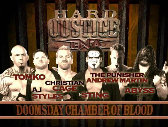 wrestle_hist's tweet photo. 8/12/2007
Abyss, Andrew Martin, & Sting defeated Tomko, Christian Cage & AJ Styles in a Doomsday Chamber of Blood Match at Hard Justice from the Impact Zone in Orlando, Florida.
#TNA #ImpactWrestling #HardJustice #Abyss #AndrewMartin #Test #Sting #Tomko #ChristianCage https://t.co/NQ9VsPq1tZ