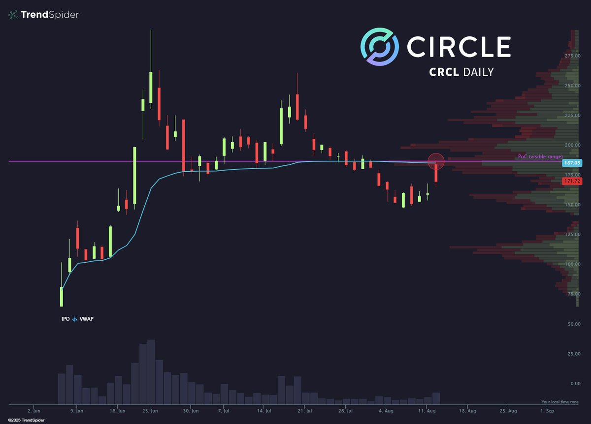 Gapped up into IPO aVWAP and the Volume PoC.

Instant rejection.  $CRCL ❌