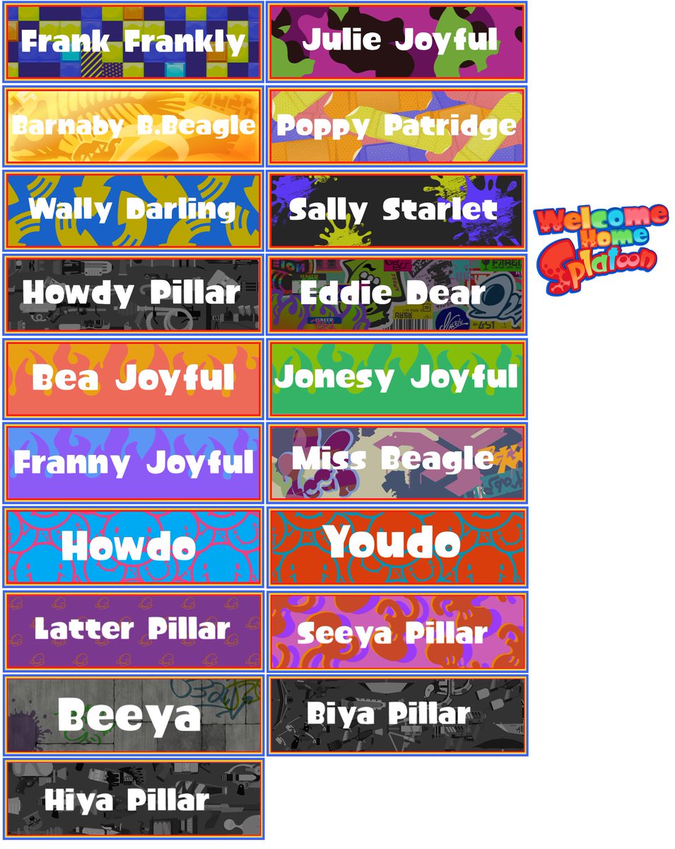 AntonellaO21663's tweet photo. The official Pillar Family icons and a new update on the Neighbors Banners in Welcome Home Splatoon AU๐๐
Welcome Home by: @/_PartyCoffin_
#WelcomeHome #WelcomeHomeAU #HowdyPillar #welcomehomearg #welcomehomefanart #Splatoon #SplatoonAU #splatoonart #WelcomeHomeHowdy https://t.co/yPGdY5piUx
