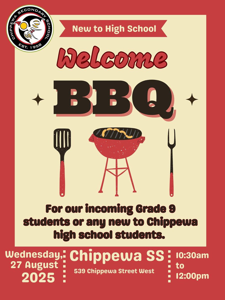 Wednesday, August 27th 2025- Welcome to High School BBQ. 10:30am to 12:00pm. 

This is for our incoming Grade 9 students or any NEW to CSS Grade 9 to 12 students. Come enjoy a BBQ lunch, meet members of SAC, meet teachers, check out your classrooms, &amp; find your locker.