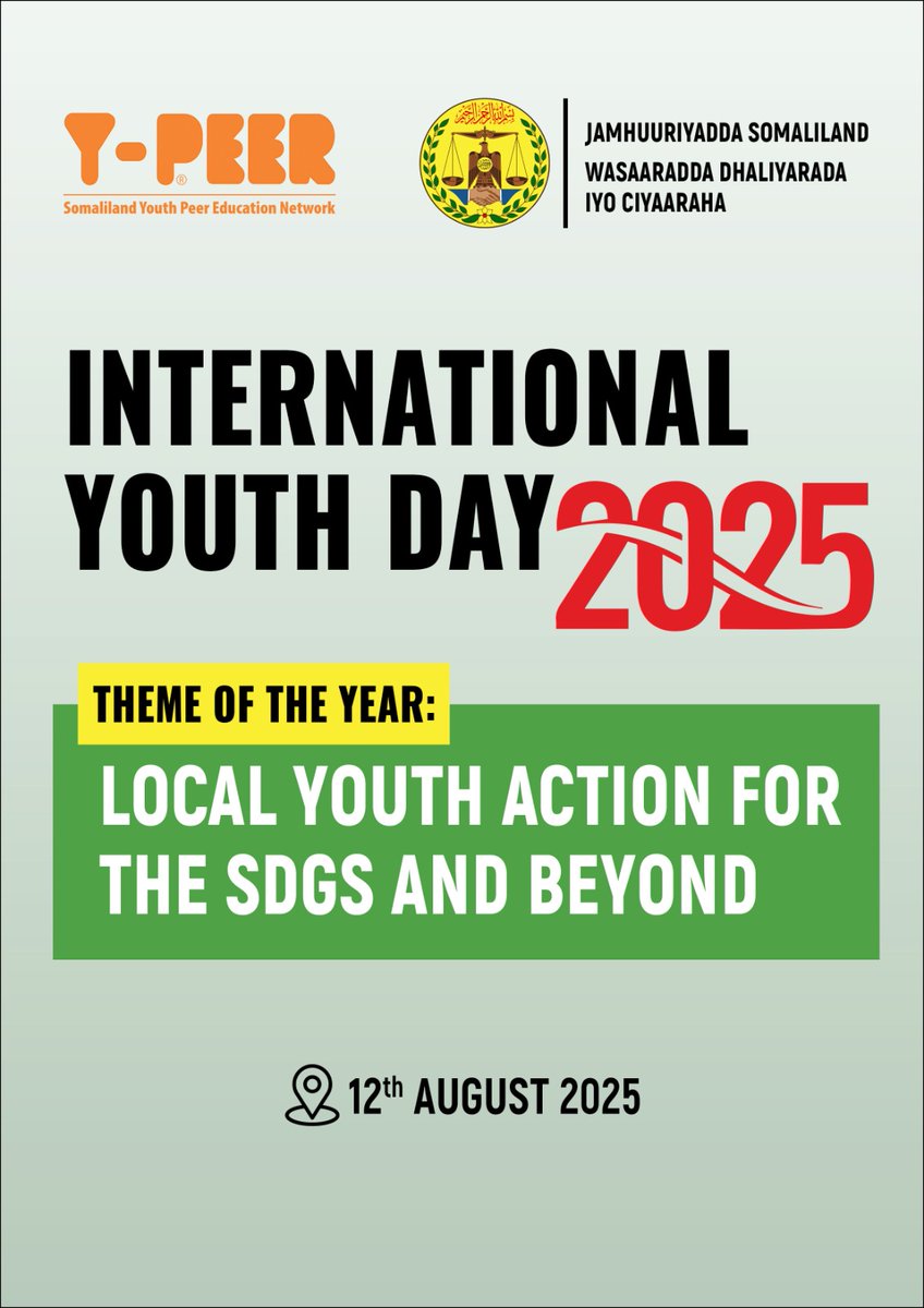 YPeer's tweet photo. Today, Somaliland Y-PEER Executive Director attended commemoration of International Youth Day (August 12th), a day observed annually to highlight the vital role of youth in social and economic development. This event, organized by the Ministry of Youth and Sports of the Republic of Somaliland, focused specifically on how to create opportunities for young people, with the aim of preventing irregular migration, substance abuse, and other risks they face. Somaliland Y-PEER works to develop and raise awareness among youth, with a particular focus on health, education, skills development, economic empowerment, job creation, human rights, and civic engagement. Somaliland Y-PEER consistently advocates for youth support, emphasizing the importance of equipping young people with development and awareness programs so that they can become future leaders and drivers of progress. #Somaliland #InternationalYouthDay #YouthDay #IYD2025 #GlobalYouth #YouthVoices #YouthEmpowerment #YouthForChange #YouthMatters #YoungLeaders #YouthInAction #EmpowerYouth #YouthEducation #EndYouthUnemployment #StopYouthMigration #YouthAndPeace #YouthAndDevelopment