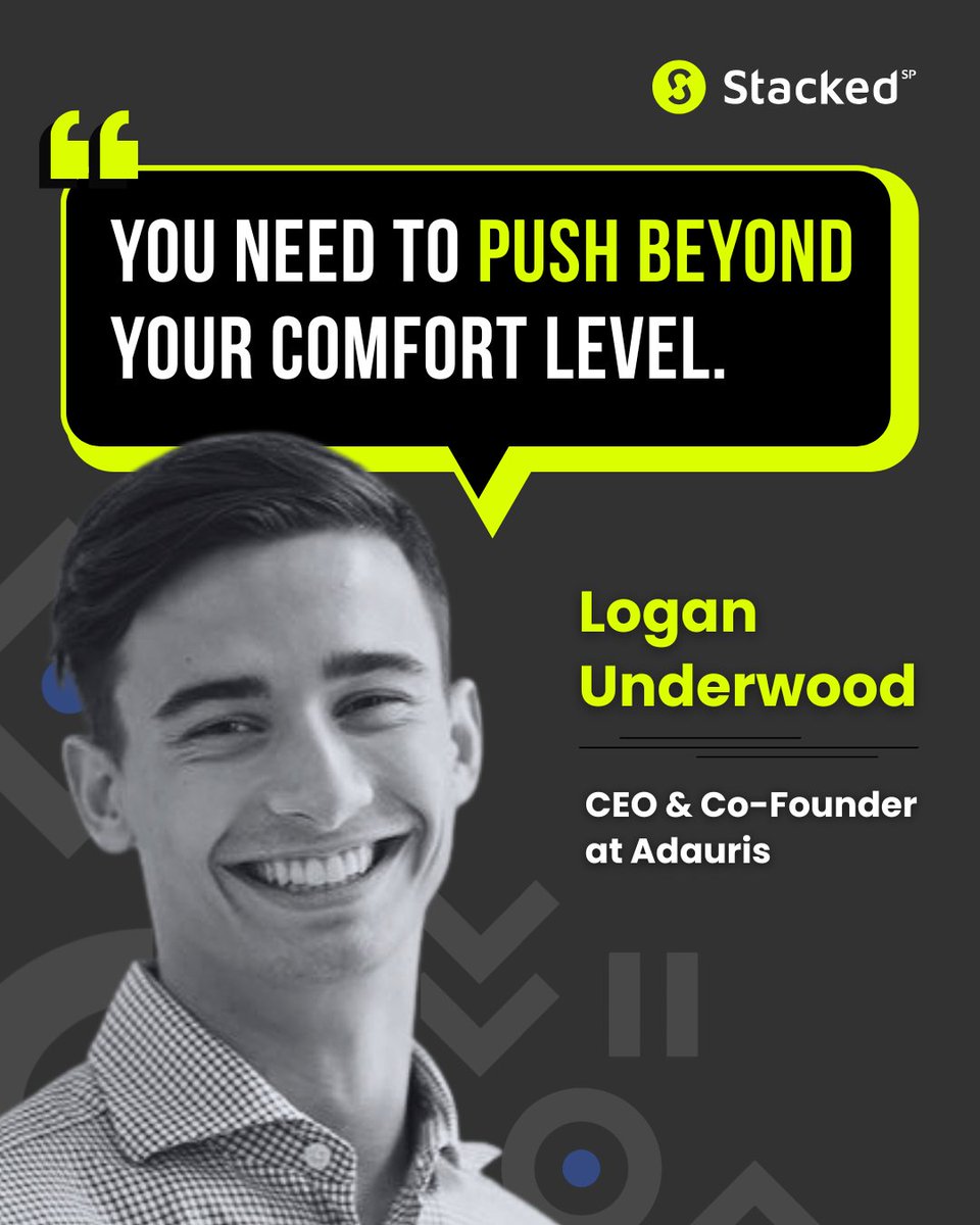 StackedSP's tweet photo. At StackedSP, we learn from founders who push past the status quo.

“You need to push beyond your comfort level.”

In this Unstacked Startups episode, Logan Underwood shares how Adauris is rethinking content, teams &amp; growth.

🎧 Watch at the link in bio

#AI #Startups https://t.co/SqeYhD6GJG