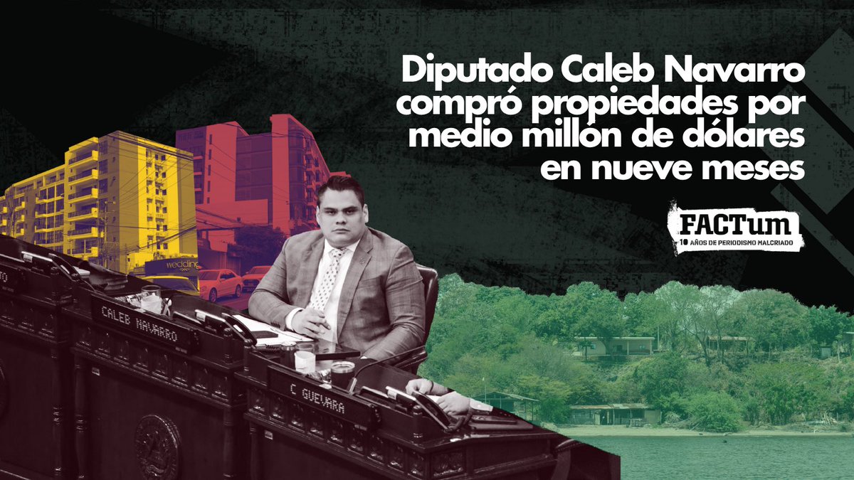 #Actualidad| El diputado Caleb Navarro compró 6 propiedades en 9 meses valorados en $447,000: un apartamento de lujo con vista al volcán de San Salvador; 2 terrenos en una zona paradisíaca del Golfo de Fonseca; una casa y 2 lotes en San Miguel, según una investigación de Factum.