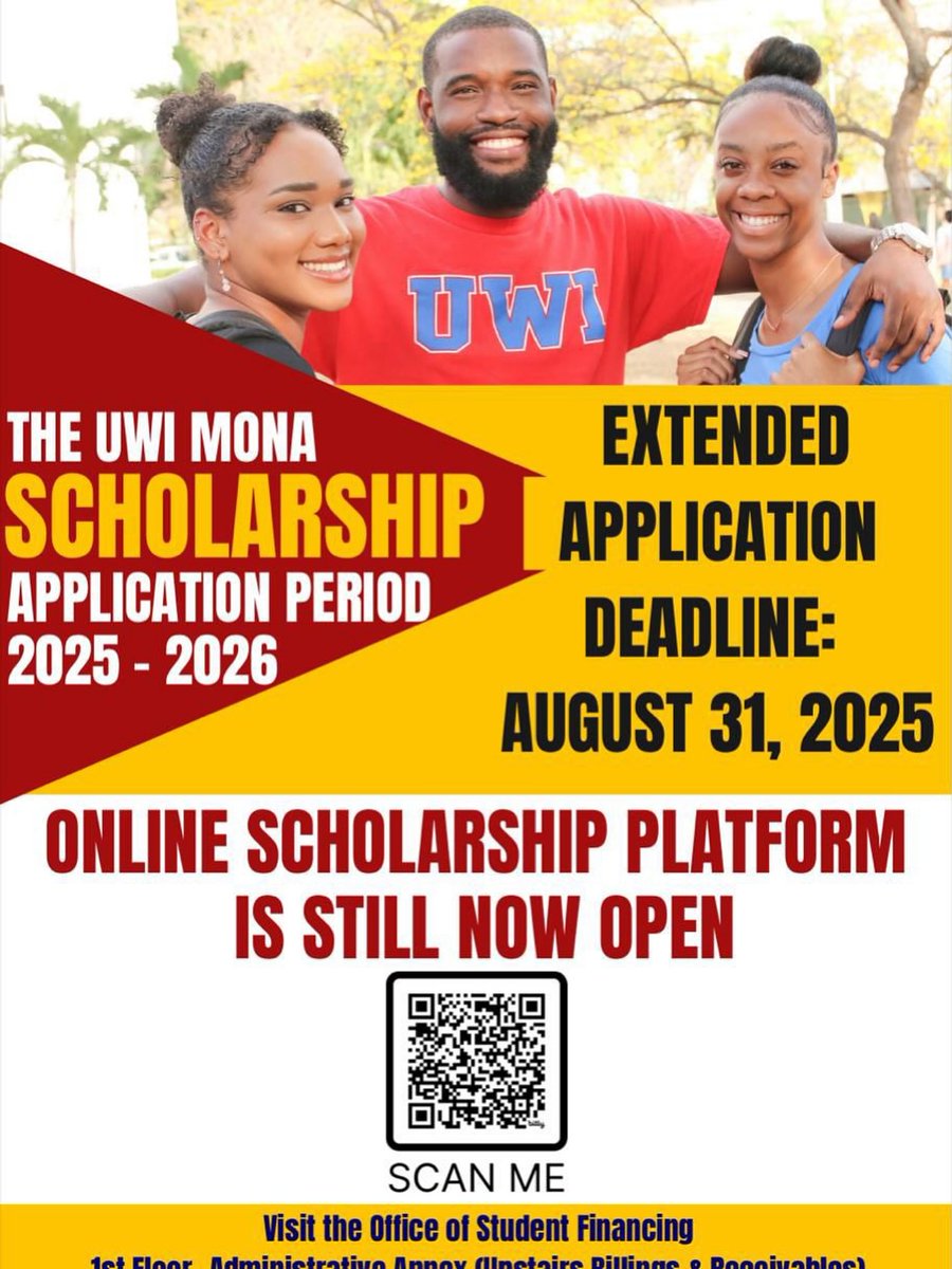 Exciting news! The UWI Mona Scholarship has been extended. Apply now!

#doha #uwimona #scholarships