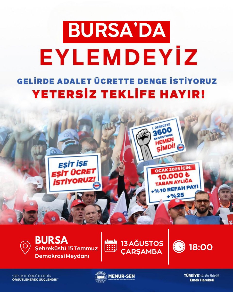 EYLEME DAVET

Milyonlarca kamu görevlisi ve emeklisini kapsayan 8. Dönem Toplu Sözleşme’de Kamu İşveren Heyeti’nin sunduğu; gelirde adalet, ücrette denge sağlamayan #YetersizTeklifeHayır demek için eylemdeyiz. 

📍Şehreküstü 15 Temmuz Meydanı 
🗓 13.08.2025 Çarşamba
⏰ 18 00