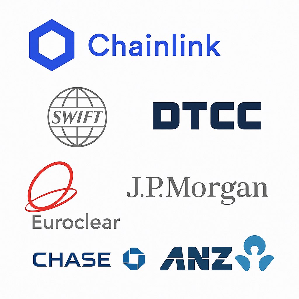 Crypto_BitC's tweet photo. We know #Chainlink has more institutional partnerships and integrations than any other blockchain

✅ SWIFT 
✅ DTCC
✅ JPMorgan 
✅ ANZ
✅ Many more

Which excite you the most? 

This is not hype. This is TradFi’s blueprint for the next 50 years. https://t.co/AkBkGaUTzQ