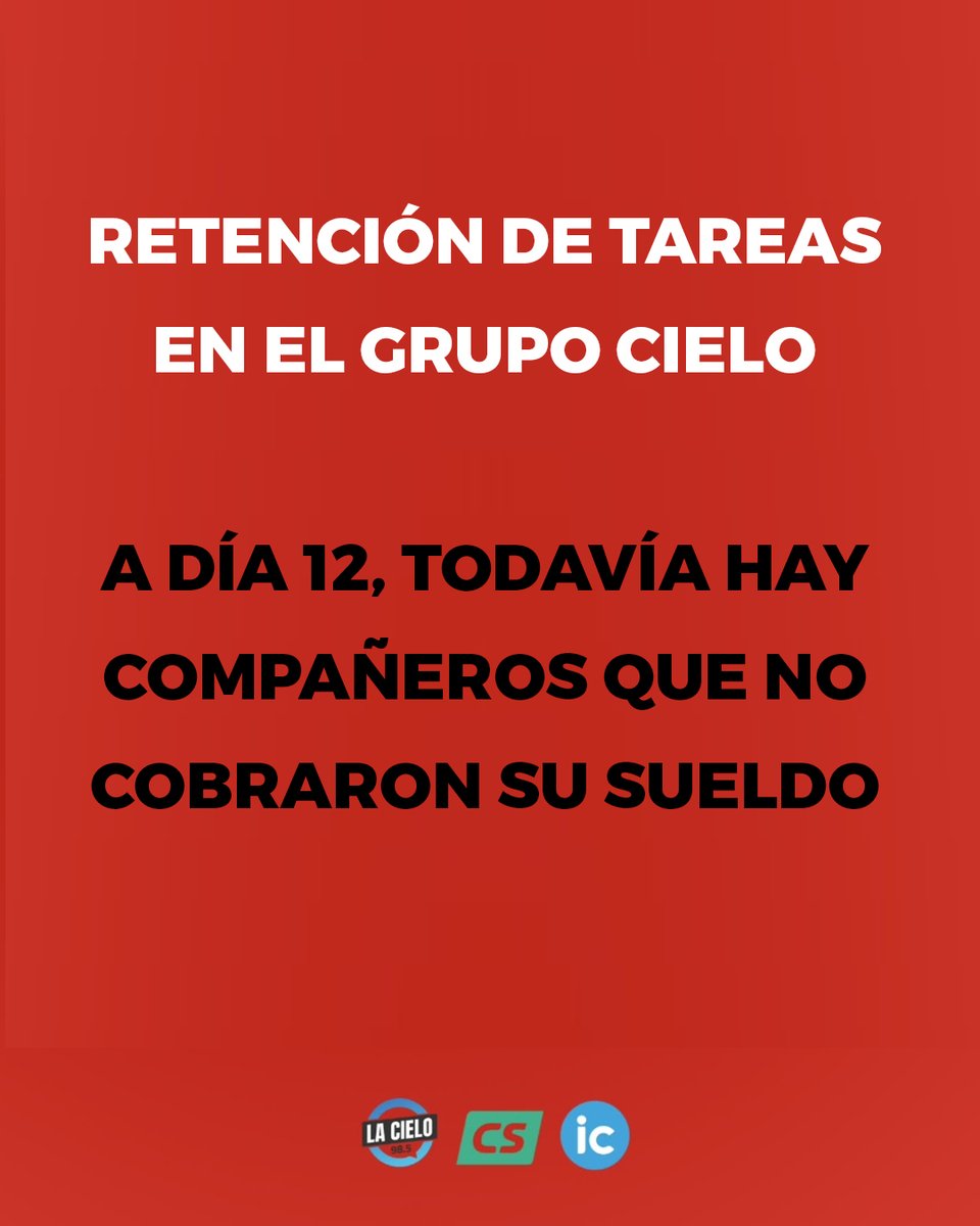 TrabGrupoCielo's tweet image. ⚠️ Llegamos al día 12 del mes de agosto y ante la falta de pago del sueldo de la totalidad de los trabajadores y trabajadoras del Grupo Cielo, con apoyo del @SiPreBo, realizamos una retención de tareas en el día de la fecha, de dos horas en cada turno. De 10 a 12 y de 16 a 18.