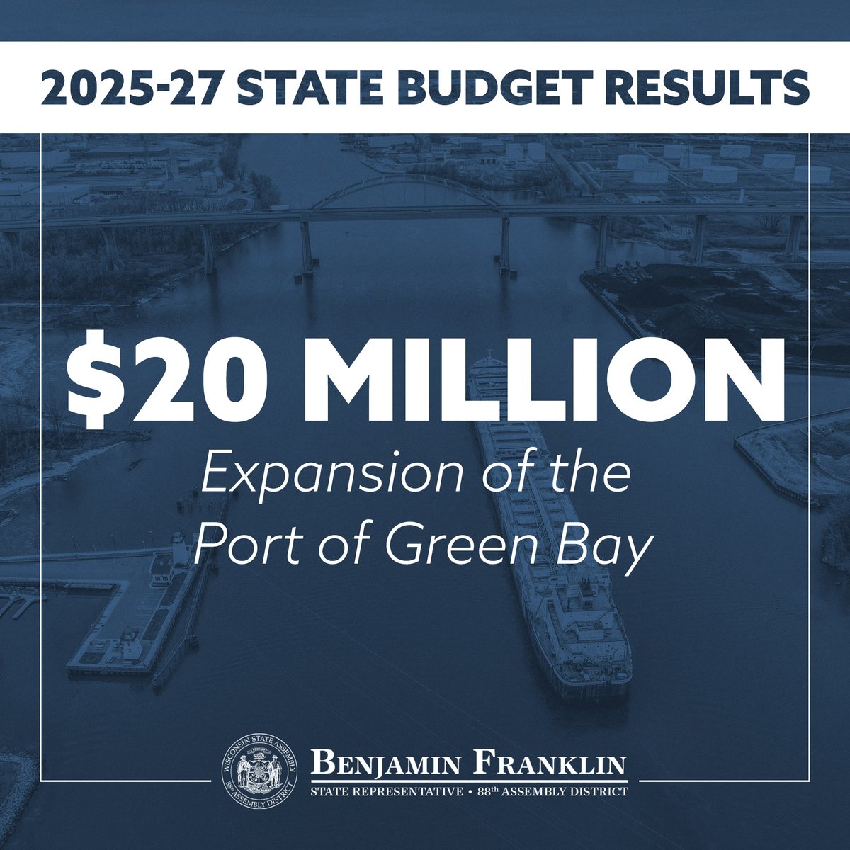 Glad to have lead the effort in the Assembly to use one-time funds to fully-fund the expansion of the Port of Green Bay. Expanding our port will not only boost our local economy but make statewide impact. Thank you <a href="/EricWimberger/">Senator Eric Wimberger</a> for leading this motion through the State Senate.