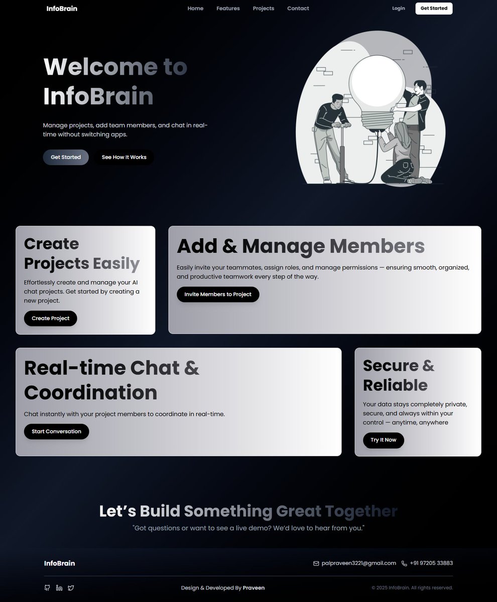 PalPraveen011's tweet photo. ๐ InfoBrain is Coming Soon!
Manage projects, add members, and chat in real-time โ all in one place. Stay tuned for the smarter way to collaborate!
#ComingSoon #ProjectManagement #TeamCollaboration #RealTimeChat #ProductivityTools #StartupLaunch #WorkSmarter #TeamworkMadeEasy https://t.co/LQ7UjYoIIf