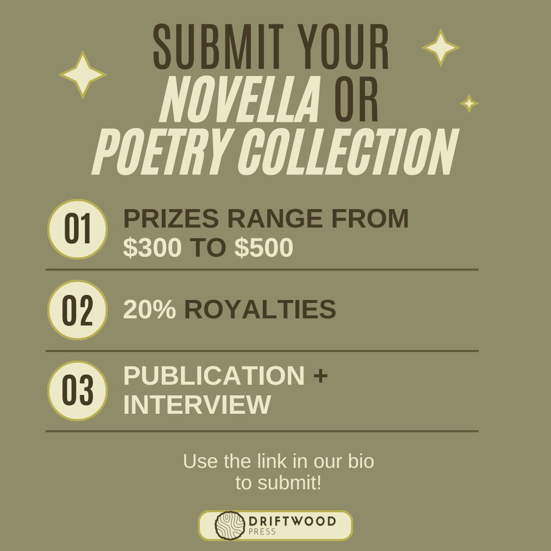 driftwoodpress's tweet image. Know a friend looking to publish a poetry collection or novella? Tag them so they submit it to Driftwood Press! Link in bio with details and to submit. #callforsubmissions