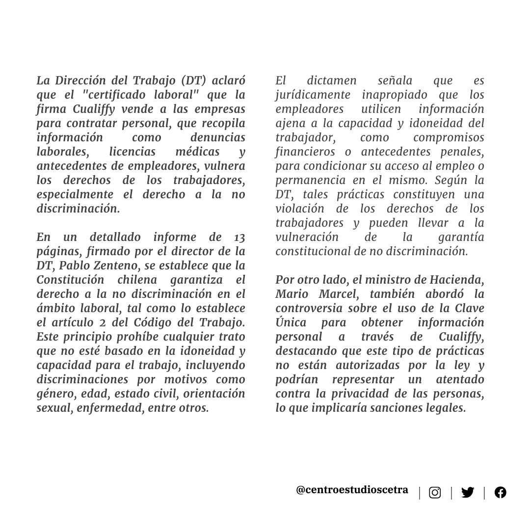 🔴CETRA l Dirección del Trabajo: "Certificado laboral" utilizado por las empresas para contratar vulnera el derecho a la no discriminación.