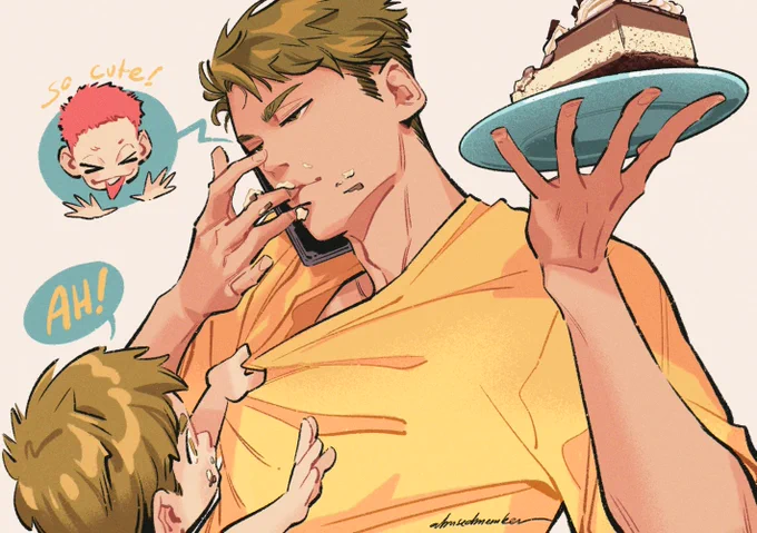 Happy birthday Ushijima Wakatoshi! Ushipapa got a special chocolate cake for his birthday, courtesy of his chocolatier bestie And Haruto of course wanted a piece of that cake! #牛島若利生誕祭2025 #牛島若利誕生祭2025 #ハイキュー #Haikyuu