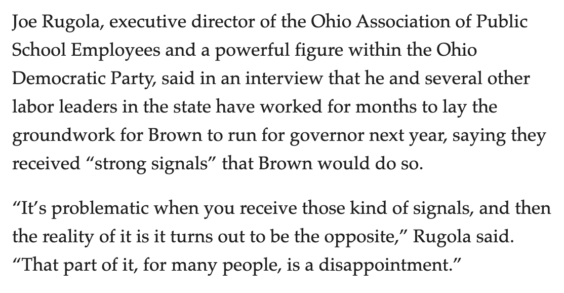 Andrew Tobias (@andrewjtobias) on Twitter photo Really interesting quote from longtime Ohio labor leader Joe Rugola in this <a href="/jpelzer/">Jeremy Pelzer</a> story about Sherrod Brown's decision to run for the U.S. Senate.
cleveland.com/news/2025/08/s… Really interesting quote from longtime Ohio labor leader Joe Rugola in this <a href="/jpelzer/">Jeremy Pelzer</a> story about Sherrod Brown's decision to run for the U.S. Senate.
cleveland.com/news/2025/08/s…
