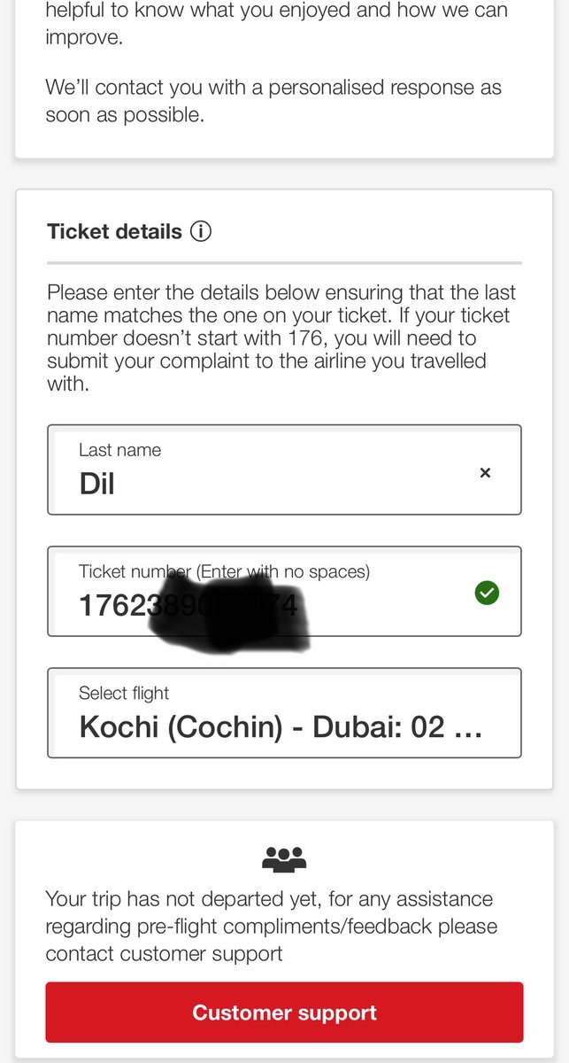 AskDil1's tweet photo. @EmiratesSupport Tried to raise complaint through the link you provided me and the message I’m getting for my 2nd Aug 2025 flight  is Your trip has not departed yet, for any assistance regarding pre‑flight compliments/feedback please contact customer support. Waist of time.. https://t.co/nio0f6BUeg