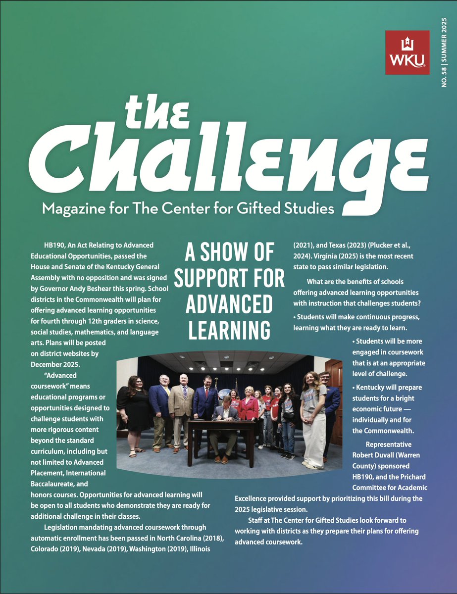 GiftedStudies's tweet image. The latest issue of The Challenge magazine is out! If you haven't found it in your mailbox, you can read it here: digitalcommons.wku.edu/cgs_pubs/60/ 

#gtchat #gifted #giftededucation #mindsonhandson
@wku  @WKUCEBS
