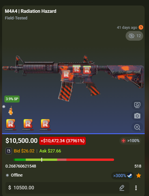 bo $10500

prefer to sell for crypto/csfloat/uu bal
liquid trades accepted