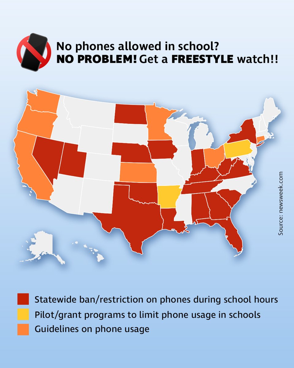 freestyle_watch's tweet photo. Classroom phone bans are on the rise. 📵
Solution: a Freestyle watch. ⌚
No notifications. No distractions. Just time.

Map via https://t.co/74YzY8aYFg

#BackToSchoolEssential #FreestyleWatches #SharkWatch #CoastalVibes #EverydayCarry https://t.co/p0TD8RN1WN https://t.co/5cEPWPDas3