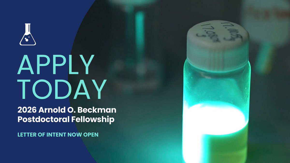 BeckmanFnd's tweet photo. The letter of intent for the 2026 #AOBpostdoc program is open! Choose from two tracks: Chemical Sciences or Chemical Instrumentation. 
Details: https://t.co/3sEA54jbJ7
 #funding #chemicalsciences #chemicalinstrumentation #beckman #postdoc #chemistry #LOI #grants https://t.co/6MoIDDEtmY