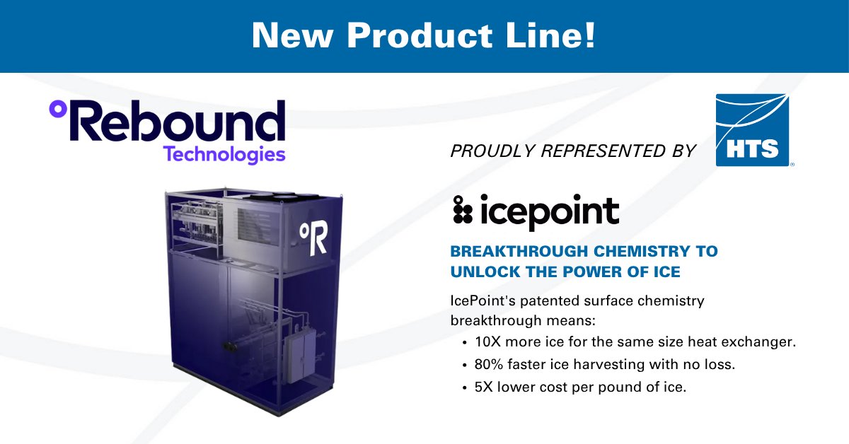 HTS_Engineering's tweet image. TEXAS: We are excited to announce we are now representing Rebound Technologies. With Rebound we can offer IcePoint technology, a solution that delivers faster ice production, greater energy efficiency, &amp;amp; lower operating costs. Contact us at hubs.la/Q03BXT7k0 to learn more!