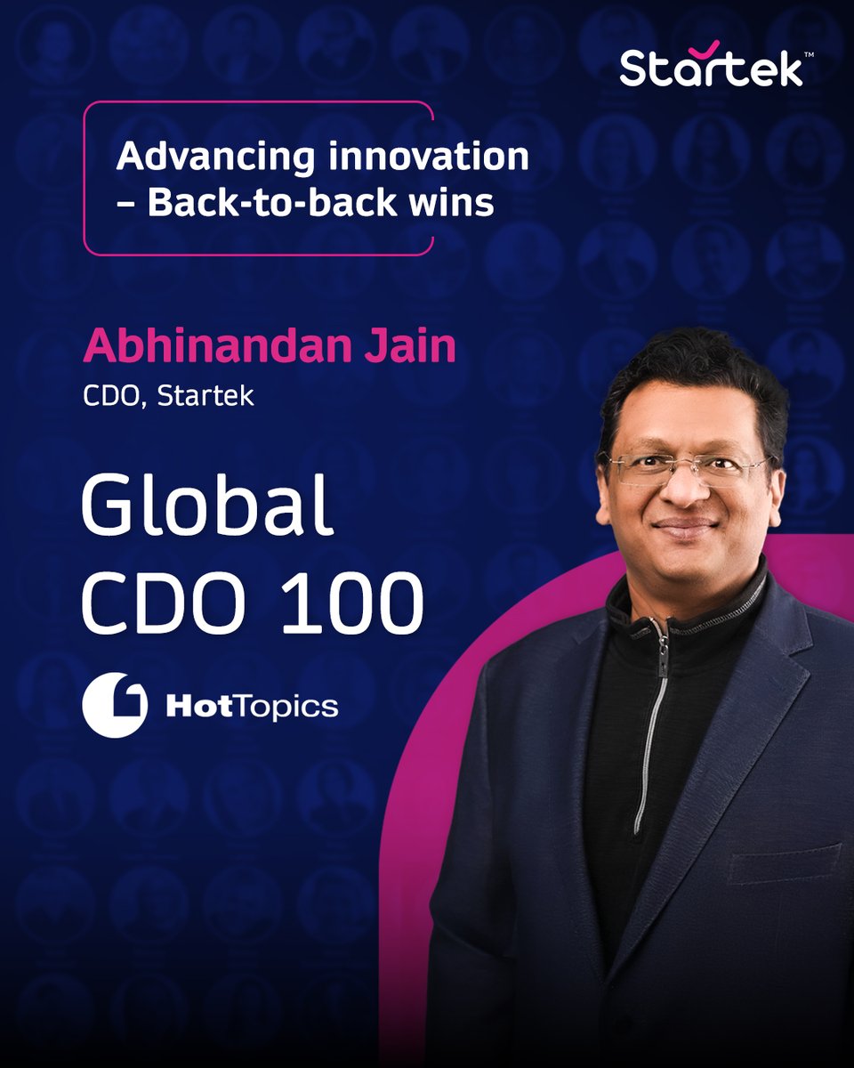 Startek® CDO Abhinandan Jain has earned a spot on the Global CDO 100 list for the second year in a row, a recognition of leaders redefining digital transformation worldwide. Congratulations, Abhinandan Jain, for pushing boundaries &amp; setting new benchmarks in innovation &amp; impact.