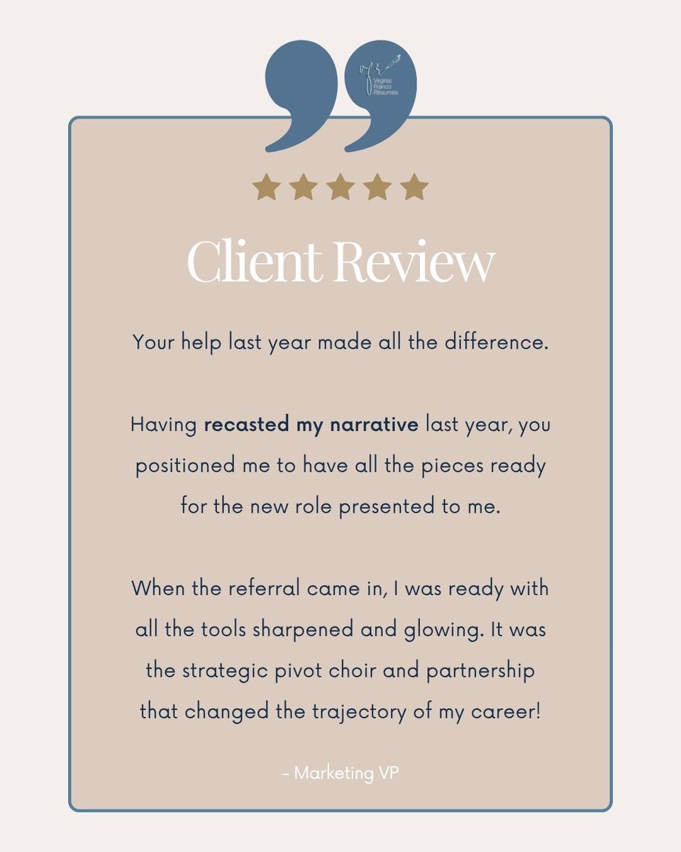 Grateful for the recent testimonial from a Marketing VP! Thank you for inviting me to be a part of your #careerstory and for allowing me to guide you on your path to success.

Interested in working together? Connect with me to chat.

#resumewriter #resumeexpert #resumeservices