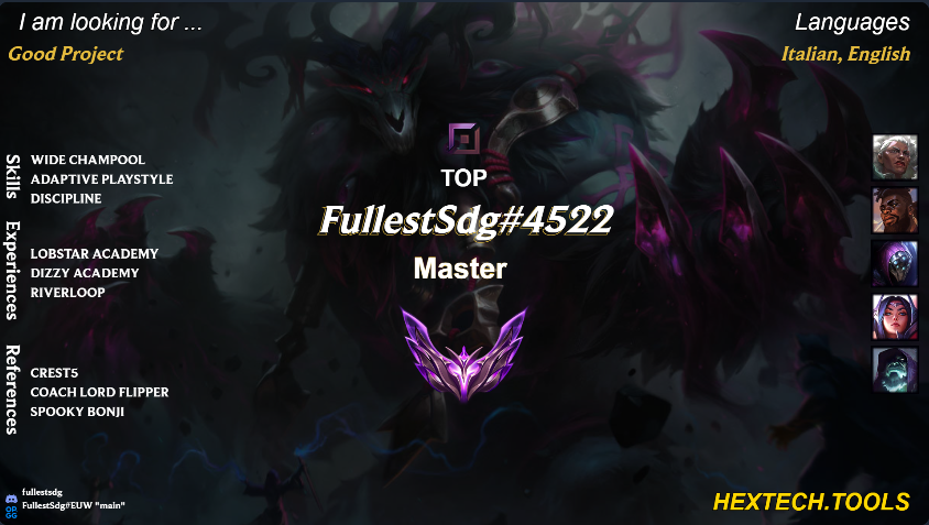 Sergio De Guidi (@fullestsdg) on Twitter photo LFT.
Hi, after a minibreak from league I'm now back!
I'm 21yo looking for any competitive team.
References:
<a href="/ImTheTitan2/">Lord Flipper</a>, <a href="/Metaion99/">Spooky Bonji</a>, <a href="/Crest5_/">Crest</a>
Likes and RT's appreciated LFT.
Hi, after a minibreak from league I'm now back!
I'm 21yo looking for any competitive team.
References:
<a href="/ImTheTitan2/">Lord Flipper</a>, <a href="/Metaion99/">Spooky Bonji</a>, <a href="/Crest5_/">Crest</a>
Likes and RT's appreciated