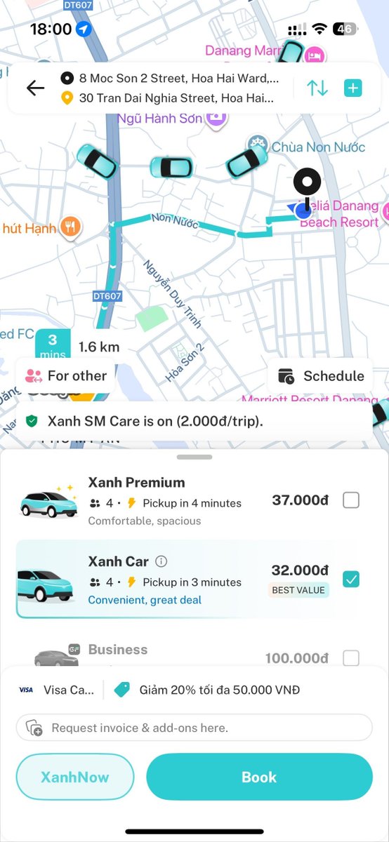 So impressed with Vietnam's Xanh SM. It's a local ride-hailing app with an all-electric fleet that's taking on Grab. The rides are often cheaper, proving that strong local competition benefits us nomads with better rates and service.
