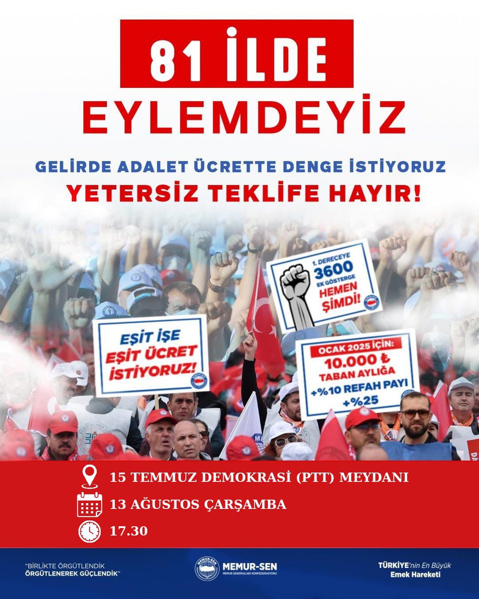 YETERSİZ TEKLİFE HAYIR!

Değerli Üyemiz,
Kamu İşvereni tarafından 2026-2027 yılları için açıklanan zam oranlarını kabul etmiyor, cevabımızı alanlardan veriyoruz. 
Yarın tüm üyelerimizi bu  YETERSİZ TEKLİFE HAYIR demek için eyleme bekliyoruz.