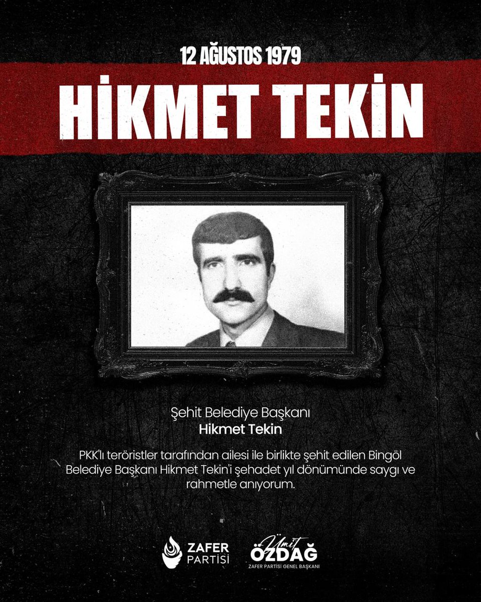 PKK'lı teröristler tarafından ailesi ile birlikte şehit edilen Bingöl Belediye Başkanı Hikmet Tekin'i şehadet yıl dönümünde saygı ve rahmetle anıyorum.