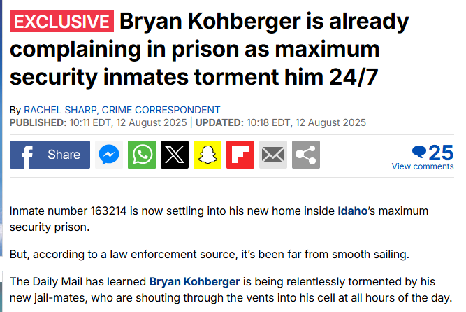 JLRINVESTIGATES's tweet photo. Bryan Kohberger is being relentlessly tormented by other inmates who are shouting at him through the vents. https://t.co/sxfDDfXVGy