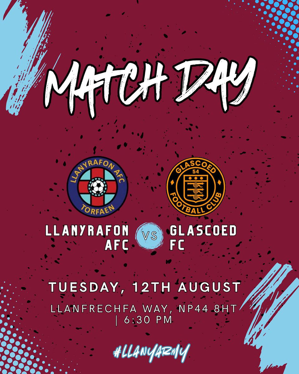 MATCHDAY - at 6:30pm we take on Glascoed FC in a pre-season friendly, the lads have been looking forward to this one so come down to Afon Park for a enjoyable watch, we know it’ll be a tough game💙❤️