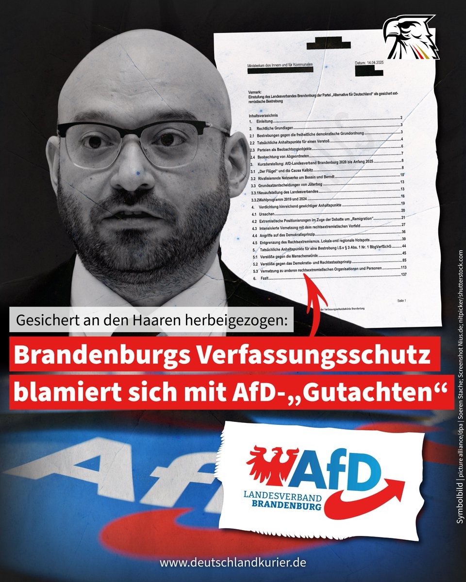 Gesichert an den Haaren herbeigezogen: Brandenburgs Verfassungsschutz blamiert sich mit <a href="/AfD/">AfD</a>-„Gutachten“

In dieser Woche will Brandenburgs Innenminister René Wilke (parteilos/vorher Linkspartei) das AfD-„Gutachten“ des Landesverfassungsschutzes offiziell vorstellen. Das bereits