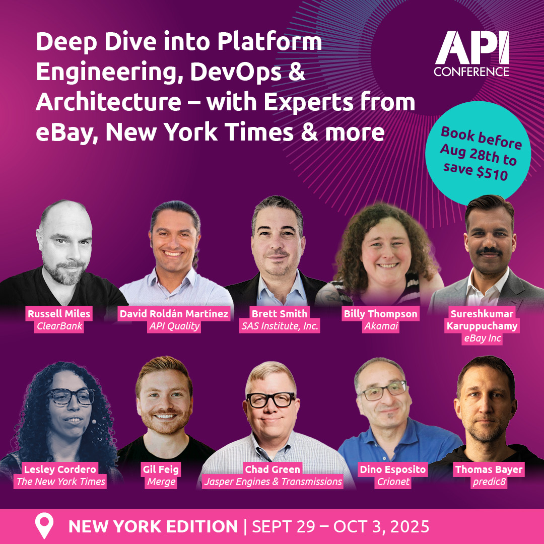 API Conference 2025 (@api_conference) on Twitter photo 🚀 The API world is coming to New York! #APIconNY is where the future of APIs takes shape — from integrations to scalable architectures.
Meet <a href="/david_roldanm/">David Roldán Martínez</a> <a href="/clesleycode/">lesley cordero</a> <a href="/GilFeig/">Gil Feig</a> <a href="/ChadGreen/">Chad Green</a> <a href="/despos/">Dino Esposito</a> + more!
📅 Sep 29–Oct 2, 2025 | NY
💰 Save €510 → apiconference.net/new-york/ticke… 🚀 The API world is coming to New York! #APIconNY is where the future of APIs takes shape — from integrations to scalable architectures.
Meet <a href="/david_roldanm/">David Roldán Martínez</a> <a href="/clesleycode/">lesley cordero</a> <a href="/GilFeig/">Gil Feig</a> <a href="/ChadGreen/">Chad Green</a> <a href="/despos/">Dino Esposito</a> + more!
📅 Sep 29–Oct 2, 2025 | NY
💰 Save €510 → apiconference.net/new-york/ticke…