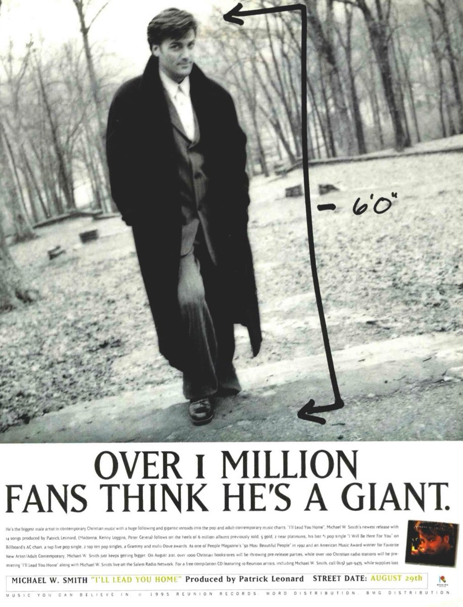 ccmrewind's tweet image. Check this out…

A vintage Billboard magazine ad, featuring the “Giant” Michael W. Smith, promoting his upcoming seventh studio album ‘I’ll Lead You Home’ (8/12/95).

I still have memories of the release parties they had for this album!

#MichaelWSmith #CCMTwitter