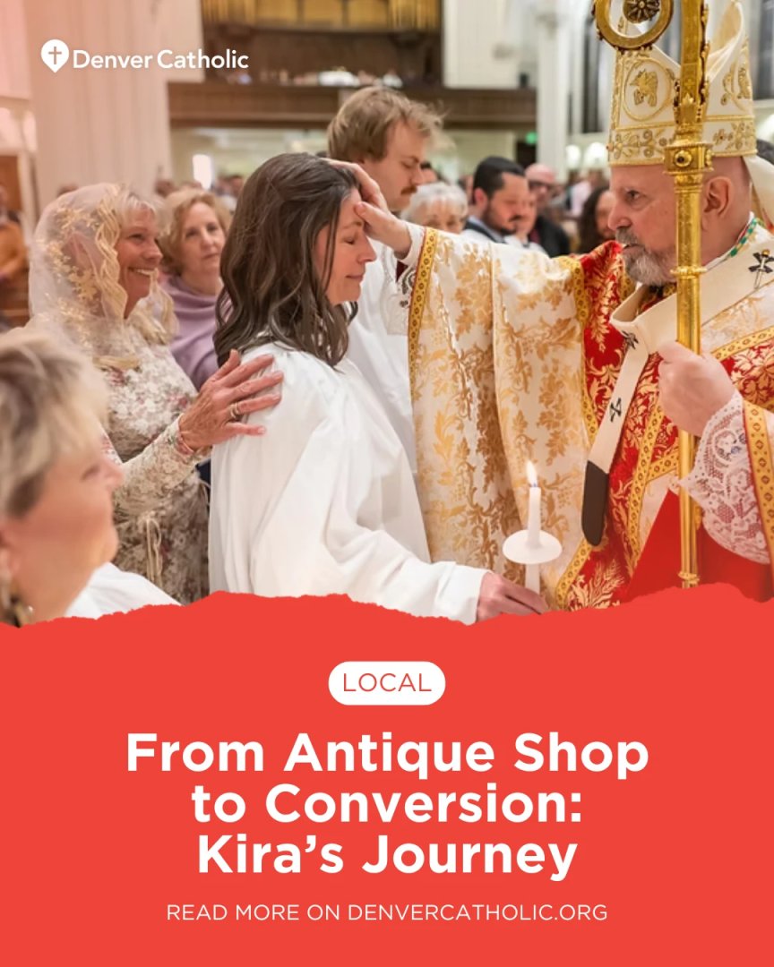 “Welcome home"—a chance discovery of a painting of the Blessed Mother led Kira to conversion and, after years of study, to becoming Catholic at the Easter Vigil. Learn more about her powerful journey → denvercatholic.org/from-antique-s…