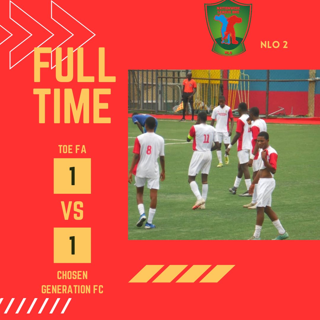 toe_academy's tweet photo. FULL-TIME | NLO 2 β Matchday 2
TOE FA 1οΈβ£ β 1οΈβ£ Chosen Generation
A spirited performance sees us share the spoils in our second game of the campaign. Eyes already on the next battle! πͺβ½ #TOEFA #NLO2 #WeMove https://t.co/V7ixG64w5F