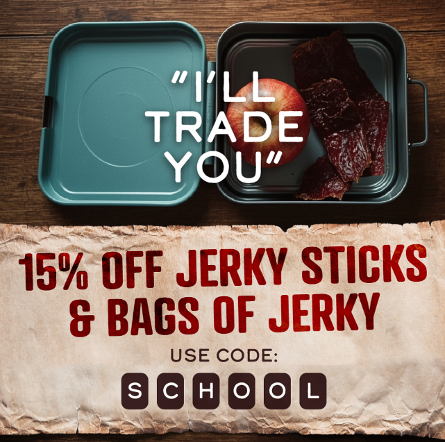 “I’ll trade you”—a nostalgic lunchroom line we all remember. This year, we think Crockett Creek Beef Sticks are going to be the hot snack!

Back to School Sale:
🎒15% OFF jerky sticks &amp; bags of jerky
✏️Discount Code: SCHOOL
⏳Sale ends 8/20

Shop now➡️ crockettcreek.com/shop-jerky/