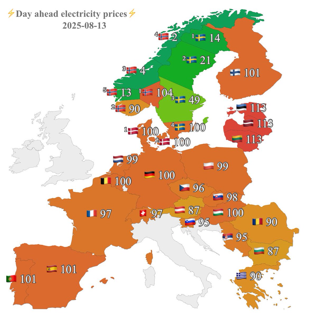 Electricity prices - day ahead wholesale market
⚡️
13 August 2025