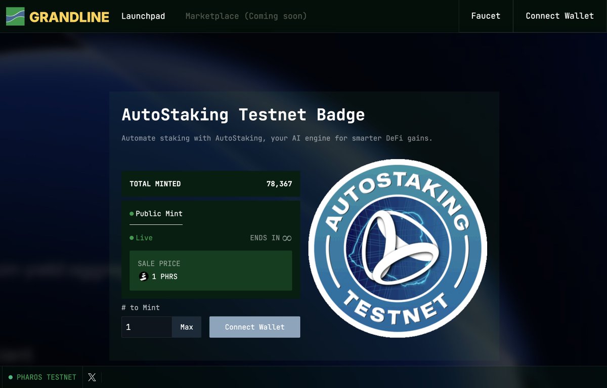 Introducing the AutoStaking NFT Badge 🐙 

Automate staking with AutoStaking, your AI-powered engine for smarter DeFi gains. Earn 10%+ APY with native security and ultra-efficient performance.

The voyage begins now, Sailors. 🌊

🧭 Mint Link: 
app.grandline.world/launchpad/mint…

Set Sail &amp;