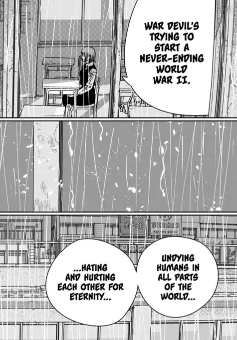 CSM and Vinland Saga spoilers:

I remember telling a friend that Yoru's whole goal was basically to make a scene straight outta Vinland Saga's Valhalla, like everybody fighting everybody for literally no reason, nobody can really die, nobody can actually leave 