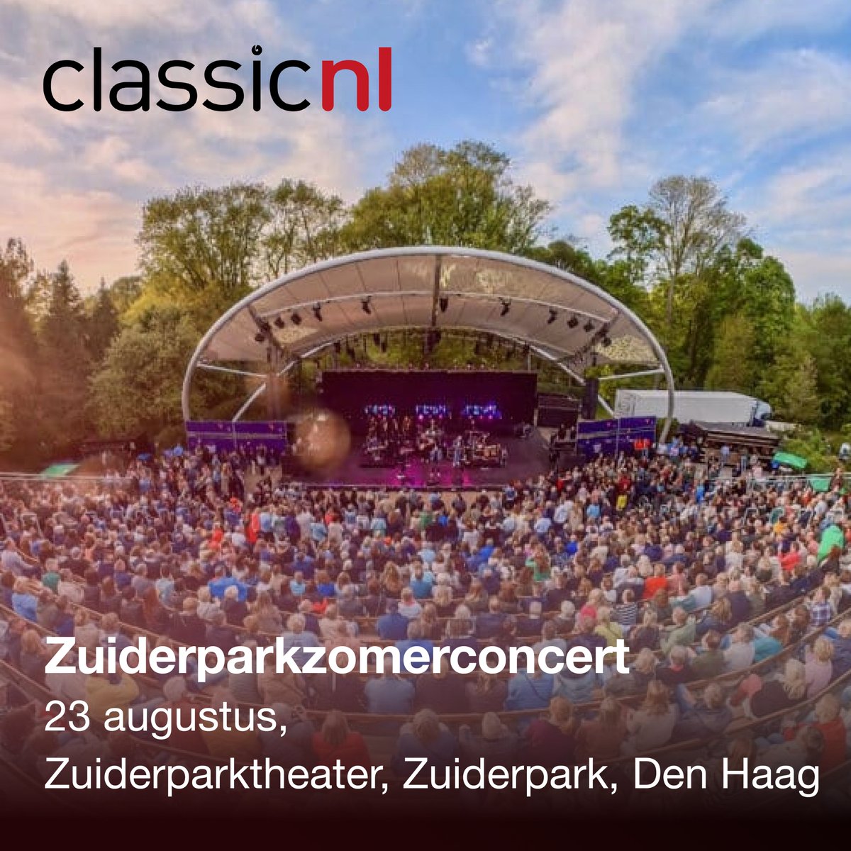 𝗖𝗹𝗮𝘀𝘀𝗶𝗰𝗻𝗹 𝗳𝗲𝘀𝘁𝗶𝘃𝗮𝗹𝗴𝗶𝗱𝘀 𝟮𝟬𝟮𝟱 - 𝗭𝘂𝗶𝗱𝗲𝗿𝗽𝗮𝗿𝗸𝘇𝗼𝗺𝗲𝗿𝗰𝗼𝗻𝗰𝗲𝗿𝘁
23 aug | 20:00 | Zuiderparktheater, Den Haag
Het Residentie Orkest o.l.v. Jun Märkl speelt Saint-Saëns &amp; Tsjaikovski in de openlucht 
Meer info:  residentieorkest.nl
#classicnl