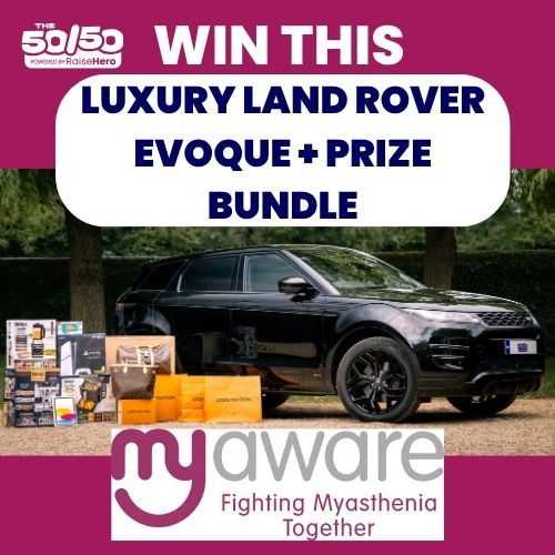 myawareUK's tweet photo. Win a Land Rover Evoque, while helping others with myasthenia. 50% of every ticket sold is donated to us. Buy your ticket(s) here: https://t.co/Jn6jMBCJjP
You must be 18+ &amp; reside in the UK Closes 30/9/25 Self-exclusion: https://t.co/79IJmeDqUg
#The5050Raffle #PoweredByRaiseHero https://t.co/a6hnXvNgQT