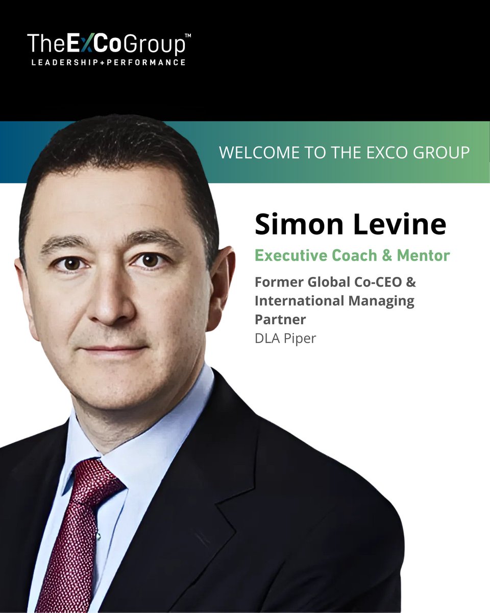 ExCoLeadership's tweet photo. Simon Levine has joined @ExCoLeadership as an executive coach and mentor. 🎉
 
Simon is recognized for his leadership in the global legal industry, having served as the Global co-CEO and International Managing Partner at @DLA_Piper for a decade.

#Leadership #ExecutiveCoach https://t.co/kc3k5pwWMT