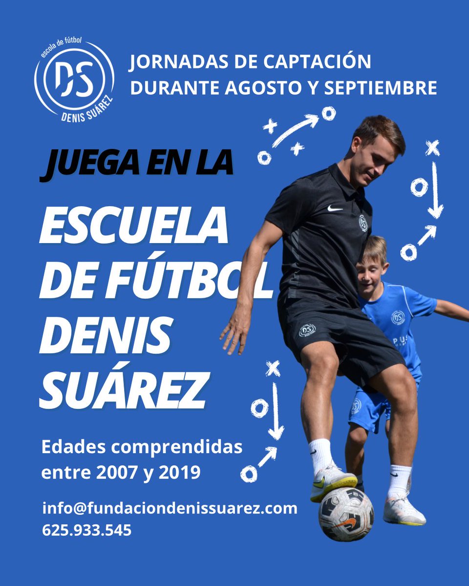 ⚽ Vive la emoción del fútbol en la #escueladefutboldenissuarez 

Si naciste entre 2007 y 2019, este es tu momento. Aprende, mejora y diviértete mientras haces lo que más te gusta 🙂

📩 info@fundaciondenissuarez.com
📞 625 933 545

#futbol #escueladenissuarez #futbolbase