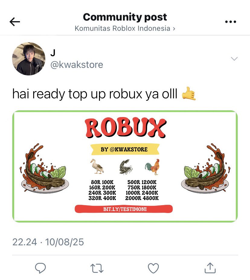 serenaode's tweet photo. day 1 jualan robux 

a jjyuon jooseok au https://t.co/QiBL0MeGAV