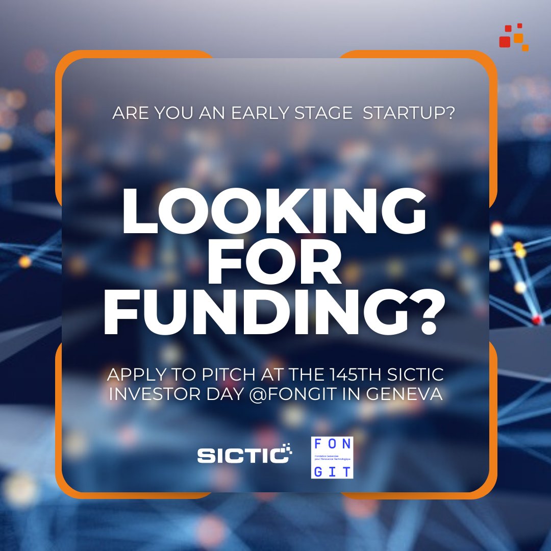 sictic_ch's tweet photo. 🚀 Pitch your startup at SICTIC’s 145th Investor Day @ FONGIT, Geneva – Sept 30, 2025.
✅ Showcase your idea to top Swiss angel investors.
📩 Apply: https://t.co/FoOiSm779q
⏰ Deadline: Sept 4
#SICTIC #StartupFunding #AngelInvestors #SwissStartups #Innovation https://t.co/lEU5i1VMdl