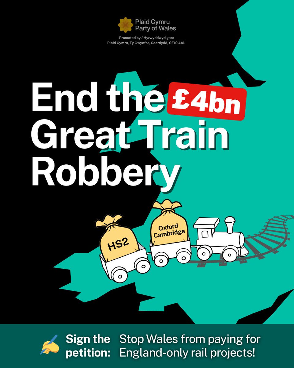 Wales is paying billions towards rail projects in England, while our communities miss out on much needed investment.

We demand a fair deal for Wales!

✍️ Sign Plaid Cymru's petition calling for Wales to stop paying for England-only rail projects.  

🔗 partyof.wales/hs2